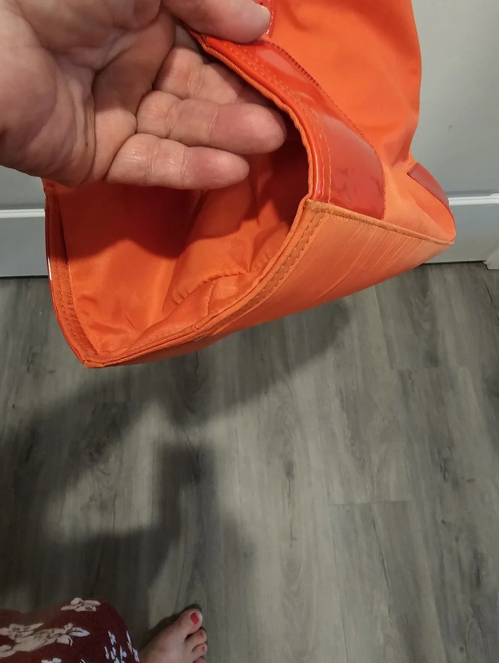Tory Burch Bright Orange Nylon Tote with Glossy Trim